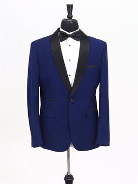 Unique 40R Blue Blazer Sport Coat Tuxedo Jacket 1-Button Solid Y945